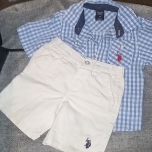 U.S. polo, toddler set, shorts and button up shirt